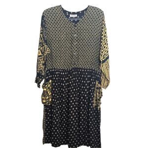 Vintage We Be Bop Midi Dress Lagenlook Art to Wear Rayon Mixed Pattern S